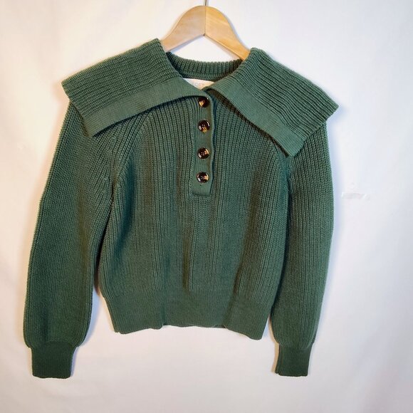 LOFT Sweaters - Loft Women's Large Green Ribbed Collared Sweater